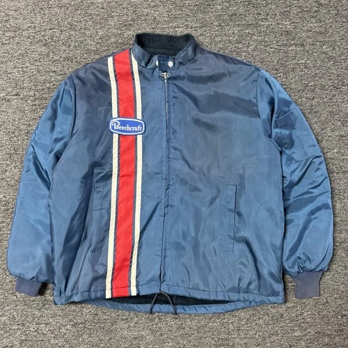 Swingster Blue Racing Windbreaker Beechcraft Employee Jacket Vintage 70s Sz L - product listing photo