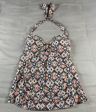 Merona Geometric Orange Black Size XL Padded Beachy Summer Halter Tankini Top