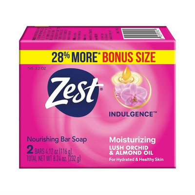 Zest Indulgence Moisturizing Bar Soap, Lush Orchid & Almond Oil, 2 Bars, 4.12 oz