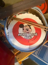 VINTAGE NOBLE COOLEY WALT DISNEY MICKEY MOUSE CLUB METAL DRUM WITH STRAP