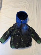 Boys Next Padded Coat Age 3. Blue, Black And Green Paint Splatter Design. Used