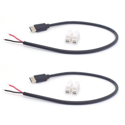 ELNONE 2PCS 22AWG USB C Male Pigtail 2 Wire, 0.3M/1FT Short 5V 3A USB C Type-...
