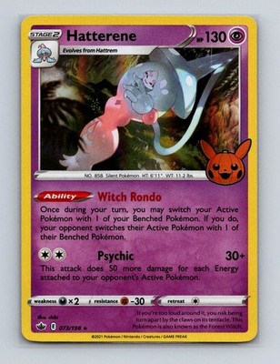 Hatterene 073 2022 Pokemon Chilling Reign Trick or Trade Stamped Holo Card NM+ e