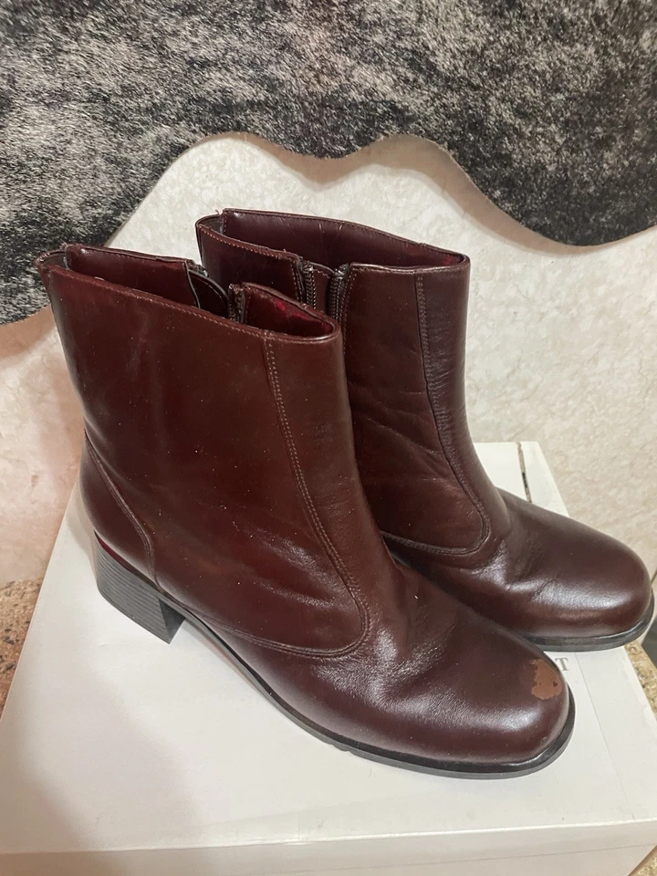 Botines de cuero marrón choc AJ Valenci para mujer talla 8,5 M cremallera lateral 821771 Foto 3 de 4