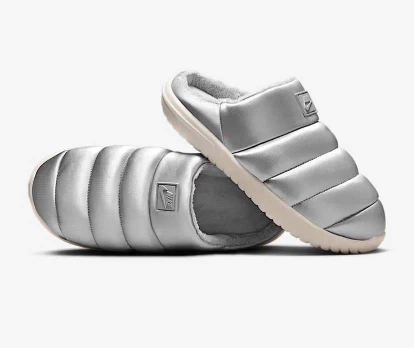 Nike Burrow SE Slides pantofole argento leggero puffer FZ7940 001 donna taglia 7 nuove