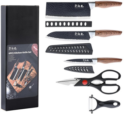 5 Piece Kitchen Knife Set - Chef Cleaver Santoku Utility Knives Scissors Peeler