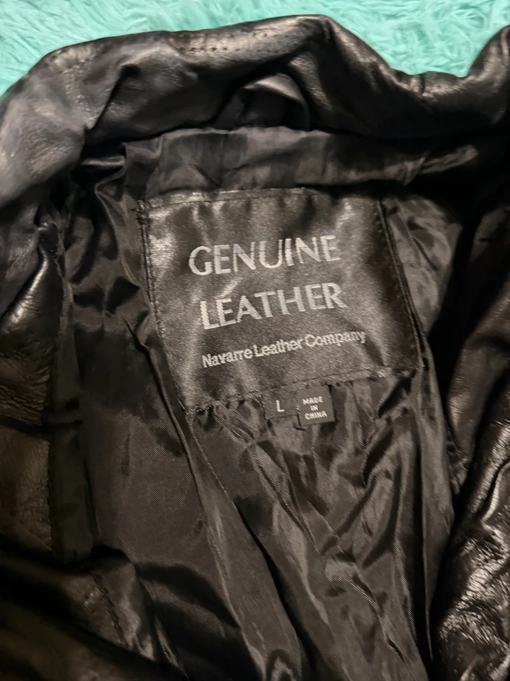 Jaqueta masculina longa Navarre Leather Co couro genuíno preta L - Imagem 2 de 2