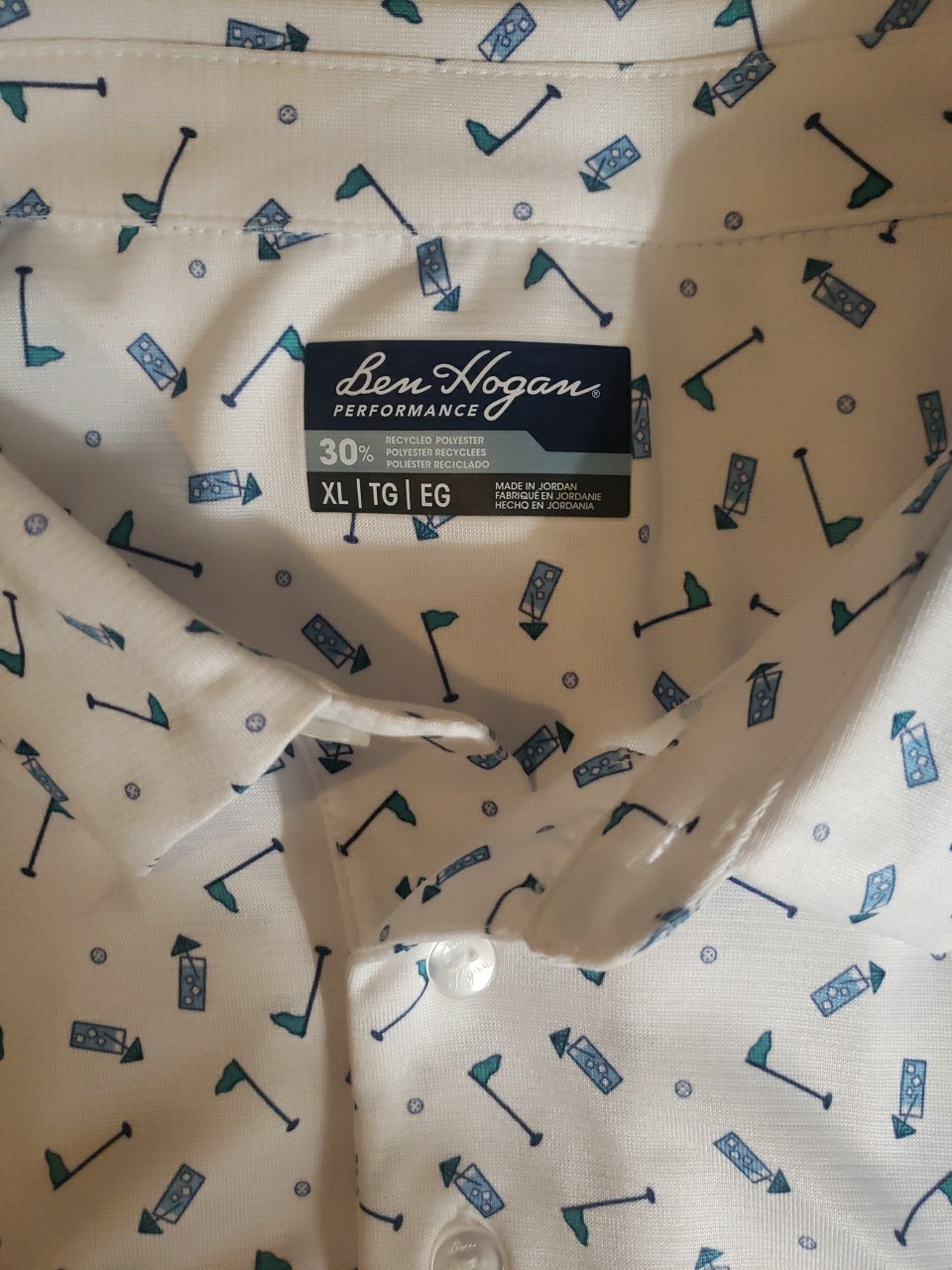 Ben Hogan Polo Shirt Mens XL White Cocktail Print Performance Golf Stretch thumbnail 3
