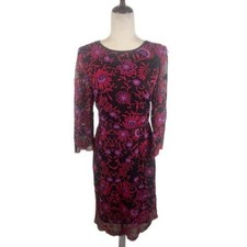 Adrianna Papell Embroidered Dress Women's Size 12 Red Pink Black