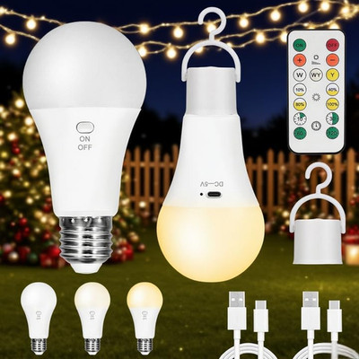 Kambo E27 LED Glühbirne, Wiederaufladbarer Akku Mit Fernbedienung, 7W Dimmbare L