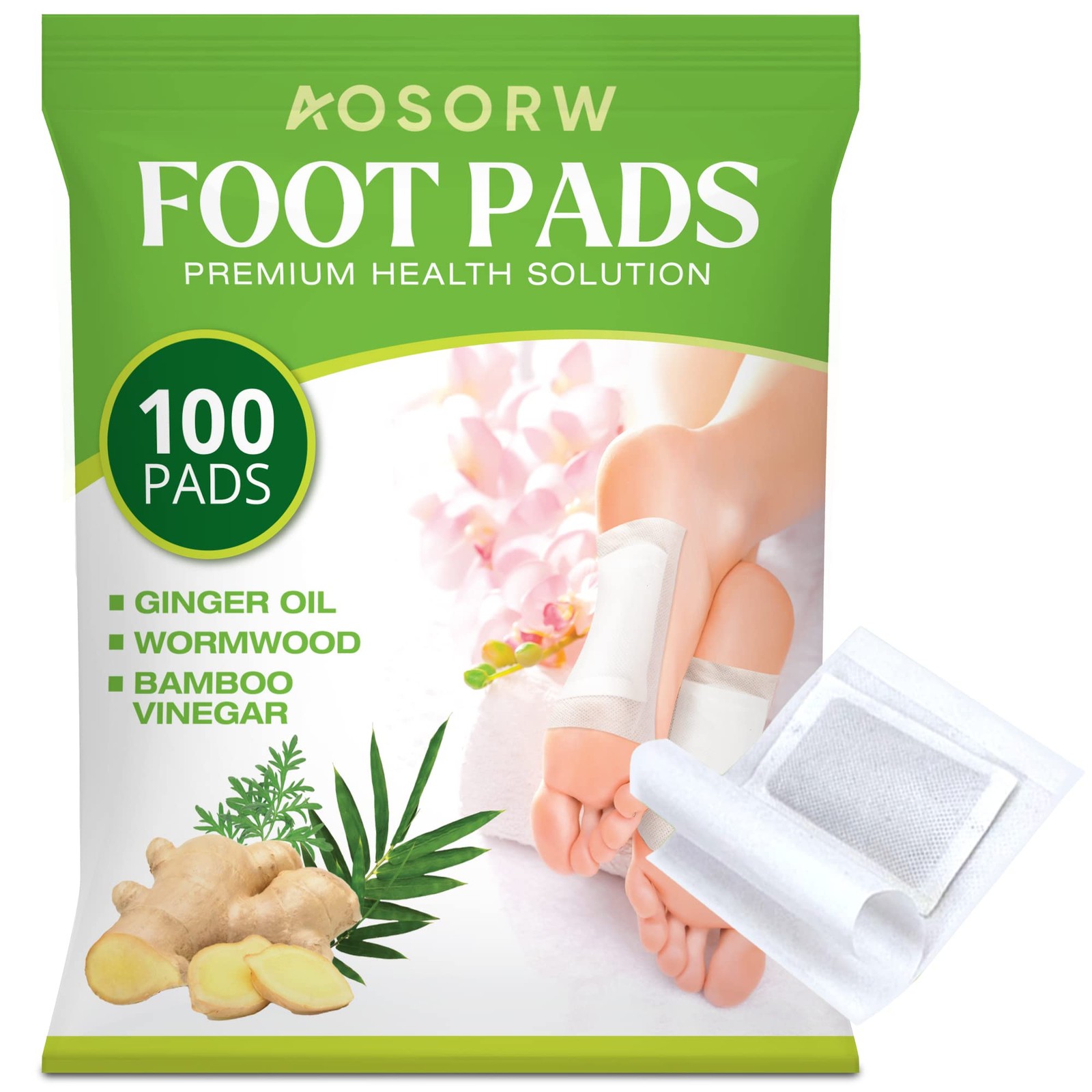 Natural Herbal Foot Pads - 100 Pack Ginger Oil & Bamboo Charcoal Premium Foot...