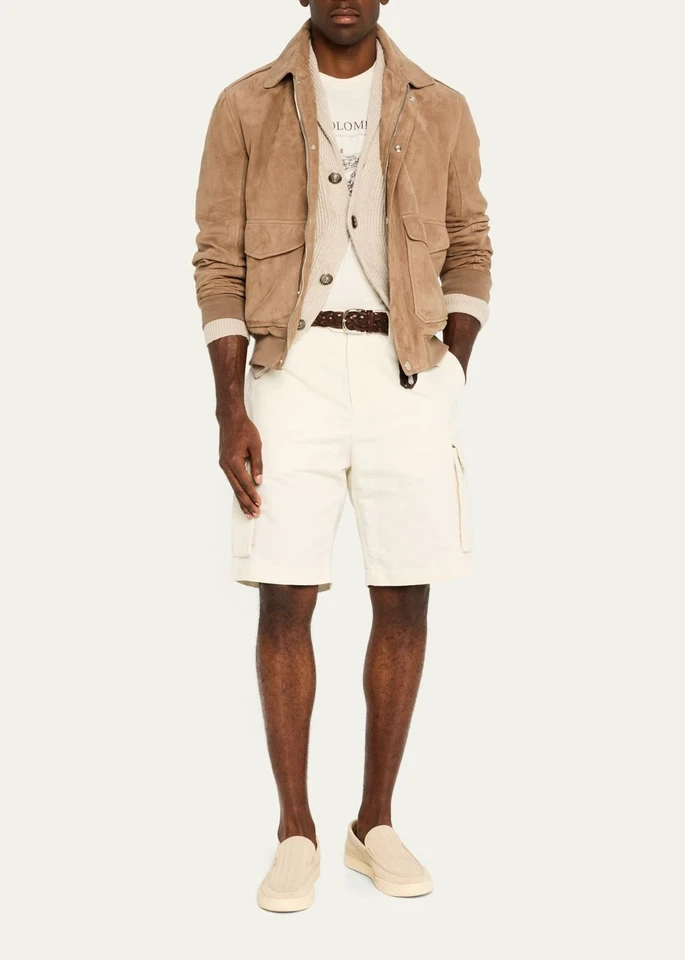 Brunello Cucinelli Suede Full-Zip Jacket L New $6229 - Image 2 of 4