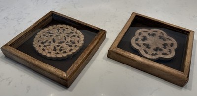 Set Of 2 - Vintage Framed & Mounted Wood Fretwork Wall Decor bohemian style