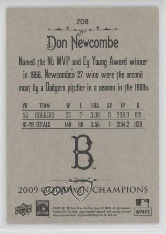 2009 Upper Deck Goodwin Champions Don Newcombe #208 - Image 2 of 2