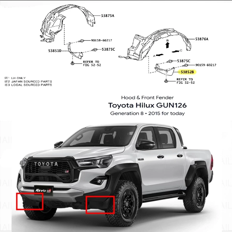 Front Wheel Fender Pad Fits Toyota Hilux Revo GR Sport Model Pick Up '24 - '26 - Image 2 of 4