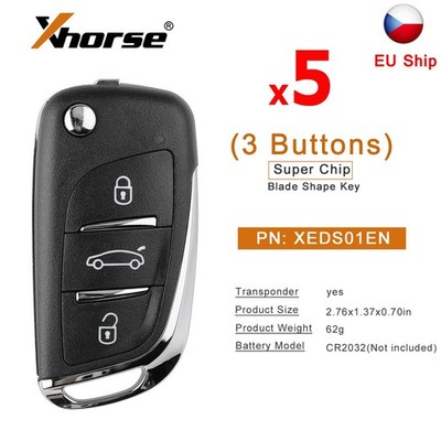 5x Xhorse XEDS01EN Super Remote Key For DS 3 Button Super Chip For VVDI Key Tool