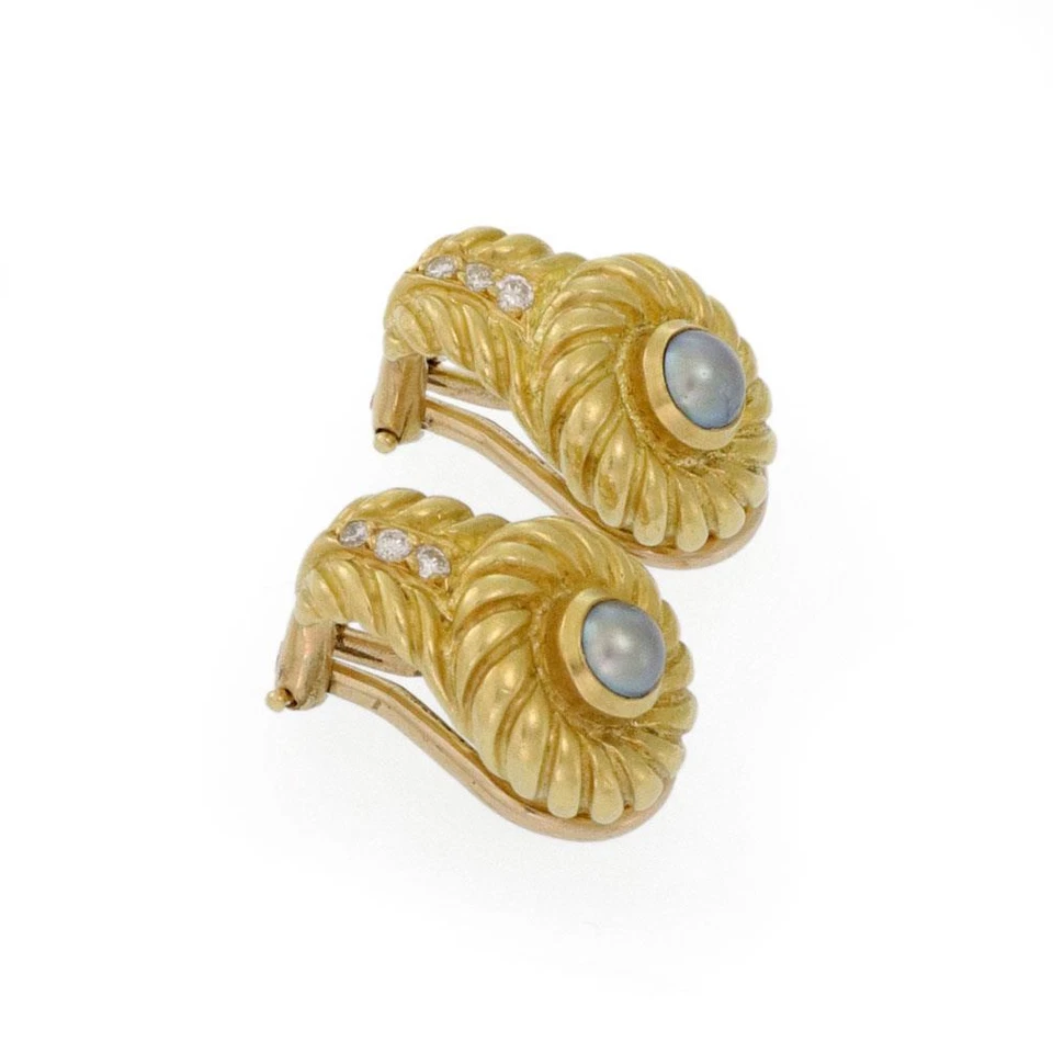 Judith Ripka Diamond Pearl 18k Yellow Gold Huggie Earrings - Image 2 of 4