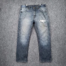 PD&C Paper Denim & Cloth Jeans Mens 34x30 Blue Straight Distressed Faded Denim