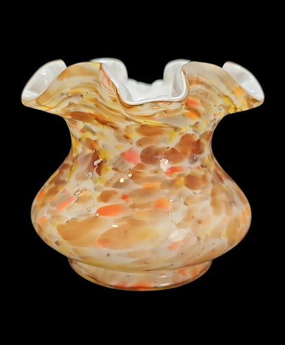 Vintage Fenton Cased Art Glass Vase Autumn Orange Vasa Murrhina Vase 4" No 6454 - Picture 2 of 14