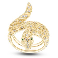 Simulated Green Emerald  Cubic Zirconia Snake Band Ring Solid Sterling Silver