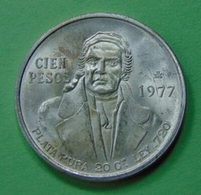 1977 CIEN PESOS .720 SILVER COIN FROM MEXICO 