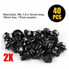 40x Body Bolts Screws Fastener Fender M6-1.0x 16mm Long- 10mm Hex- 17mm Washer