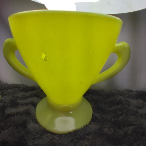 Vintage Hazel Atlas Lime Green Footed Glass Creamer And Sugar 4" Tall x 3¼" Dia - Picture 17 of 17