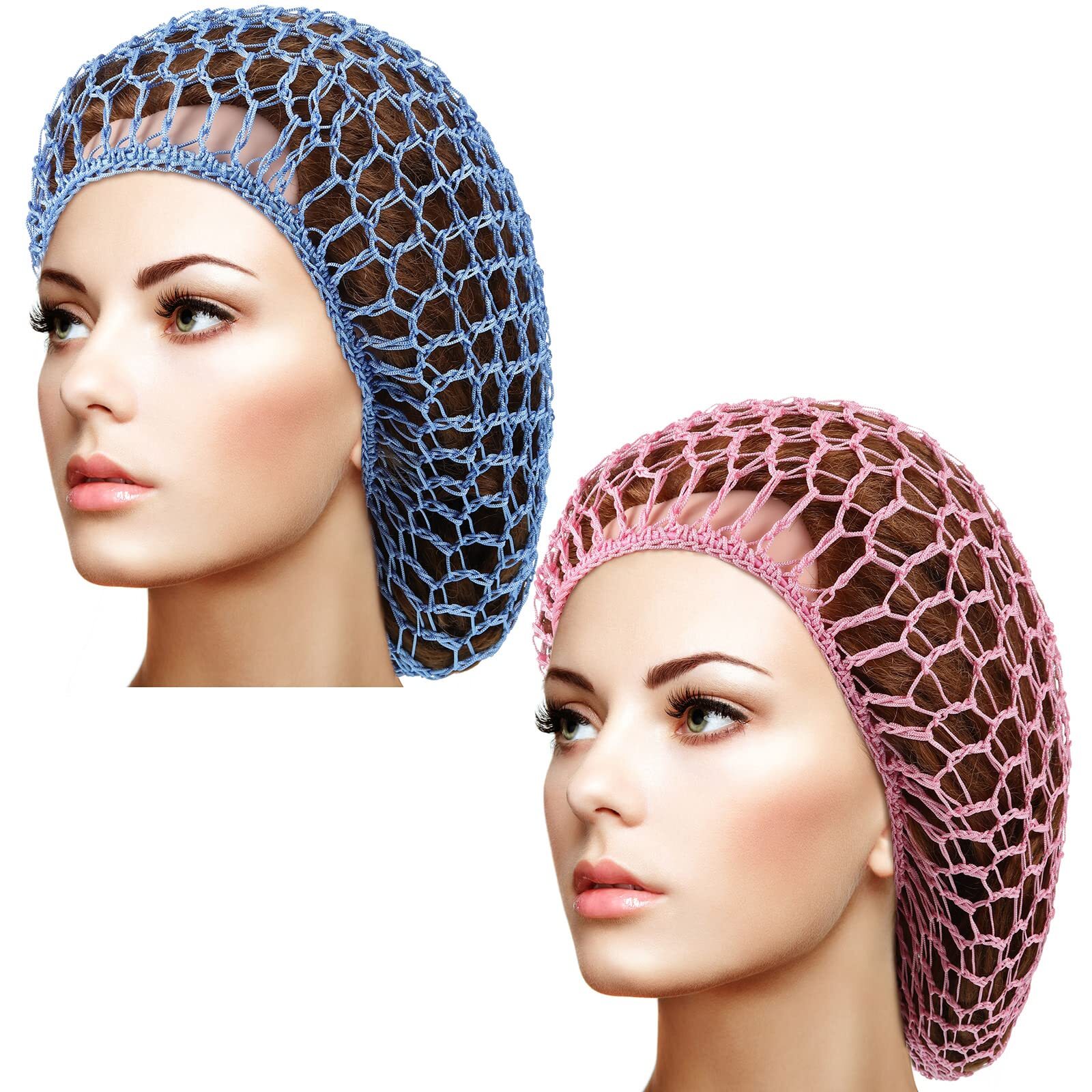 Stylish Waydress 2-Pc Mesh Hair Net Rayon Knit Snood Crocheted Sleep Cap for Women