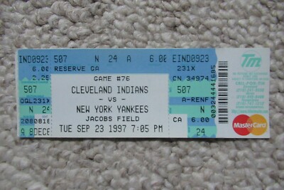 INDIANS VS YANKEES 9/23/1997 FULL TICKET ~ MARTINEZ/ALOMAR/JUSTICE+ HRs