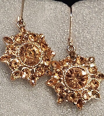 Vintage Monet Dangle Earrings Amber Crystals Goldtone  monet Vintage Gold Tone Burst Earrings | Sculptural Sunburst | Retro Glam main image 1