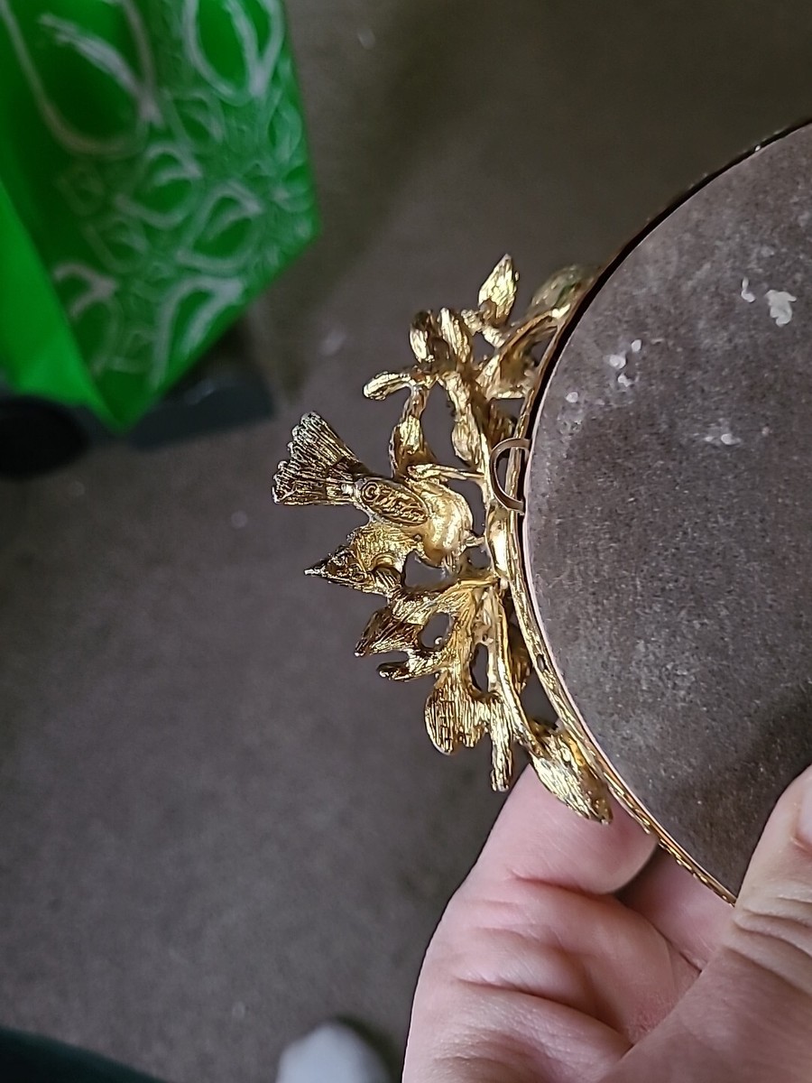 Vintage Matson Vanity Tray Mirror Gold Brass Rose and Birds