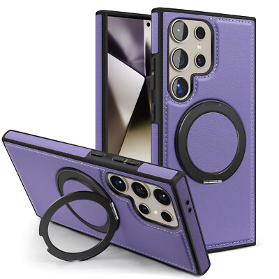 For Samsung S24 Ultra S23 S22 Magnetic Leather Case Mag Safe 360° Stand Cover