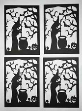 4 Witch Scene Die Cut Embellishment Scrapbook Cards Pumpkin Bats Black