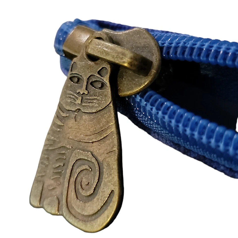 Laurel Burch Indigo Blue Cats Canvas Cosmetics Makeup Bag Transparent Eyes 9"x6" - Image 3 of 4