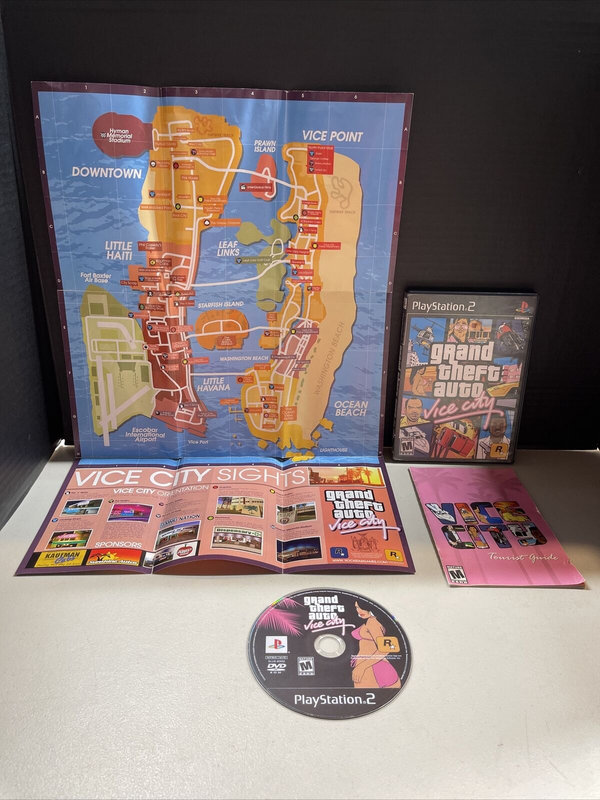 Gta Grand Theft Auto vice City Stories + Map sony PS2 PLAYSTATION 2 Slim 