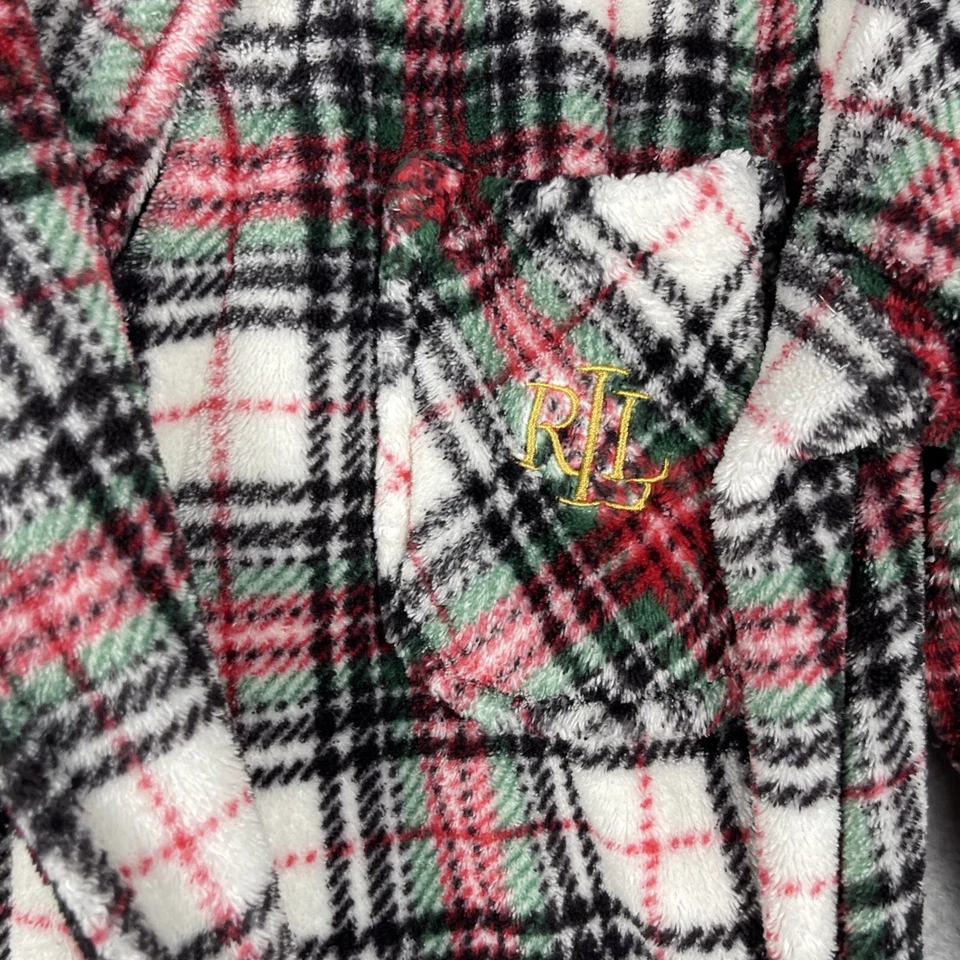 Bata de felpa para mujer Lauren Ralph Lauren talla M tartán a cuadros logotipo clásico preppy Foto 4 de 4