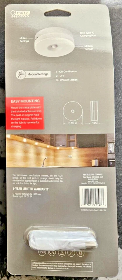 Feit Electric 3" Battery Operated LED White Motion Sensor Rechargeable 3 Pack - Image 2 of 2