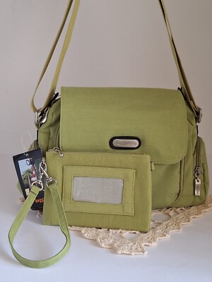 NWT Baggallini All-Nylon ''Around Town Bagg'' w/ Wristlet,  Light Green, Vintage