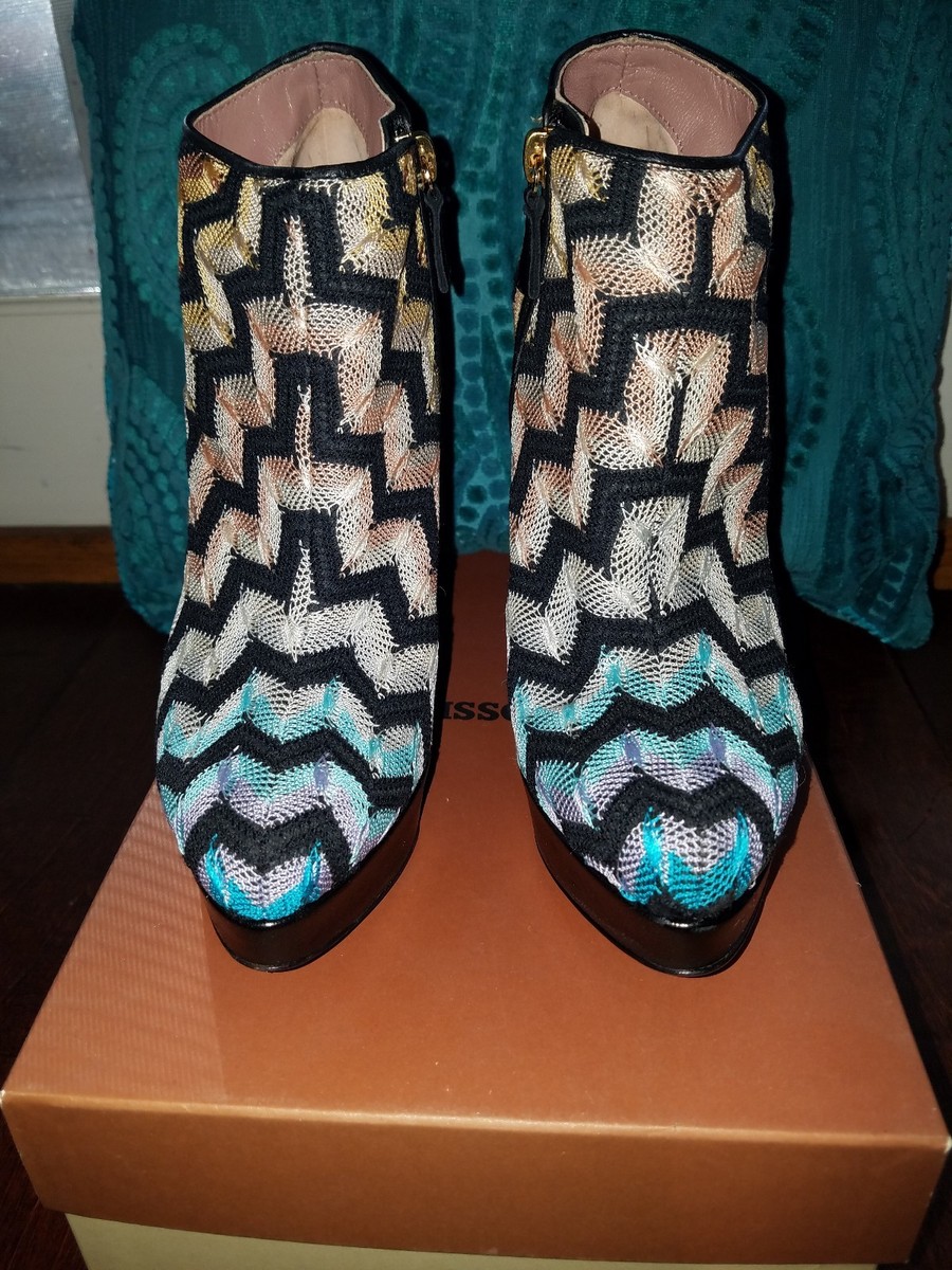 Bottes Missoni Talon Haut Multicolore – Taille 36.5 (US 6), Fabriqué En Italie, Style Zigzag