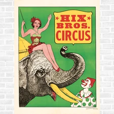 Circus, Clown, Elephant, Hix Bros. 1970 vintage poster print - 18x24"