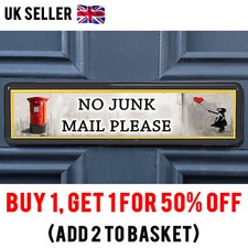 No Junk Mail Sticker Balloon Girl Polite Letterbox Leaflet Menus Flyers Door