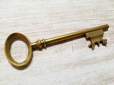 Large Key Pendant Skeleton Key Antique Gold Tone Big Steampunk Charm 80mm