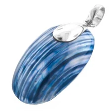 925 Sterling Silver Blue Mother Of Pearl Turbo Shell Sterling Pendant, 1 3/4"