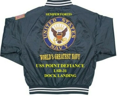 USS POINT DEFIANCE LSD-31 DOCK LANDING EMBROIDERED SATIN JACKET(BACK ONLY)