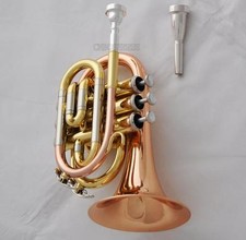 Top Rose Brass Pocket Trumpet Bb Horn 4.842'' Large Bell With Case 2-Mouthpiece
