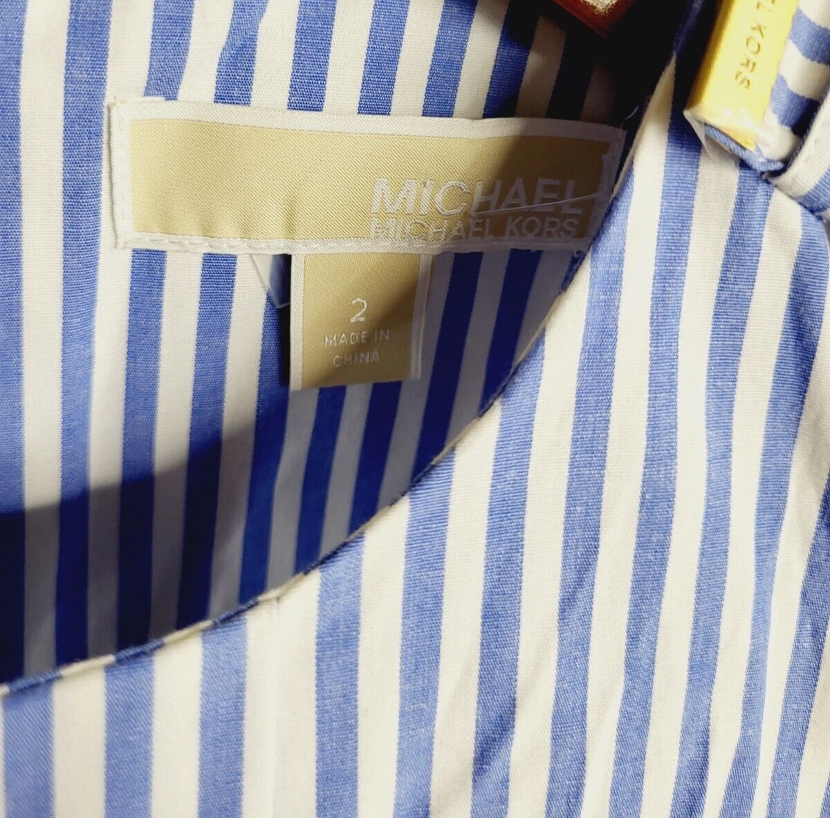 Abito smanicato donna Michael Kors bianco e blu spilla righe con cintura taglia 2!!