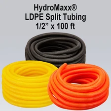 1/2" x 100' - Flexible LDPE Split Wire Loom Tubing - Black, Yellow or Orange