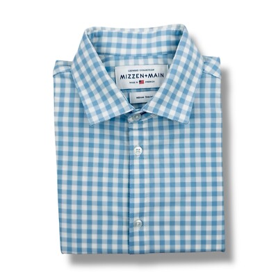 Mizzen Main Stretch Button Down Check Shirt Mens Medium Trim   MINT CONDITION