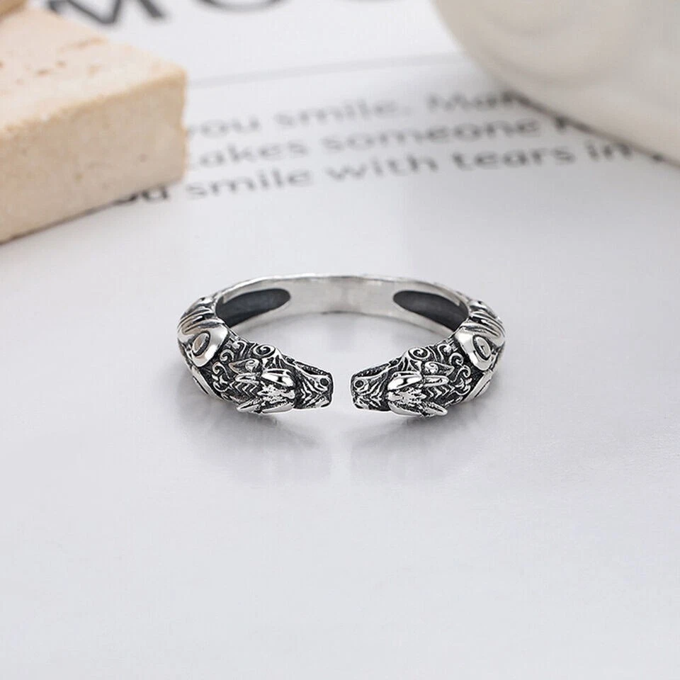 Women's Men's Ring Vintage Chinese Dragon Blessing Dragon Ring - - Image 3 of 4