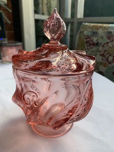 Vintage Fenton Glass Paisley Swirl Amethyst Candy Dish Box Covered Vanity Jar